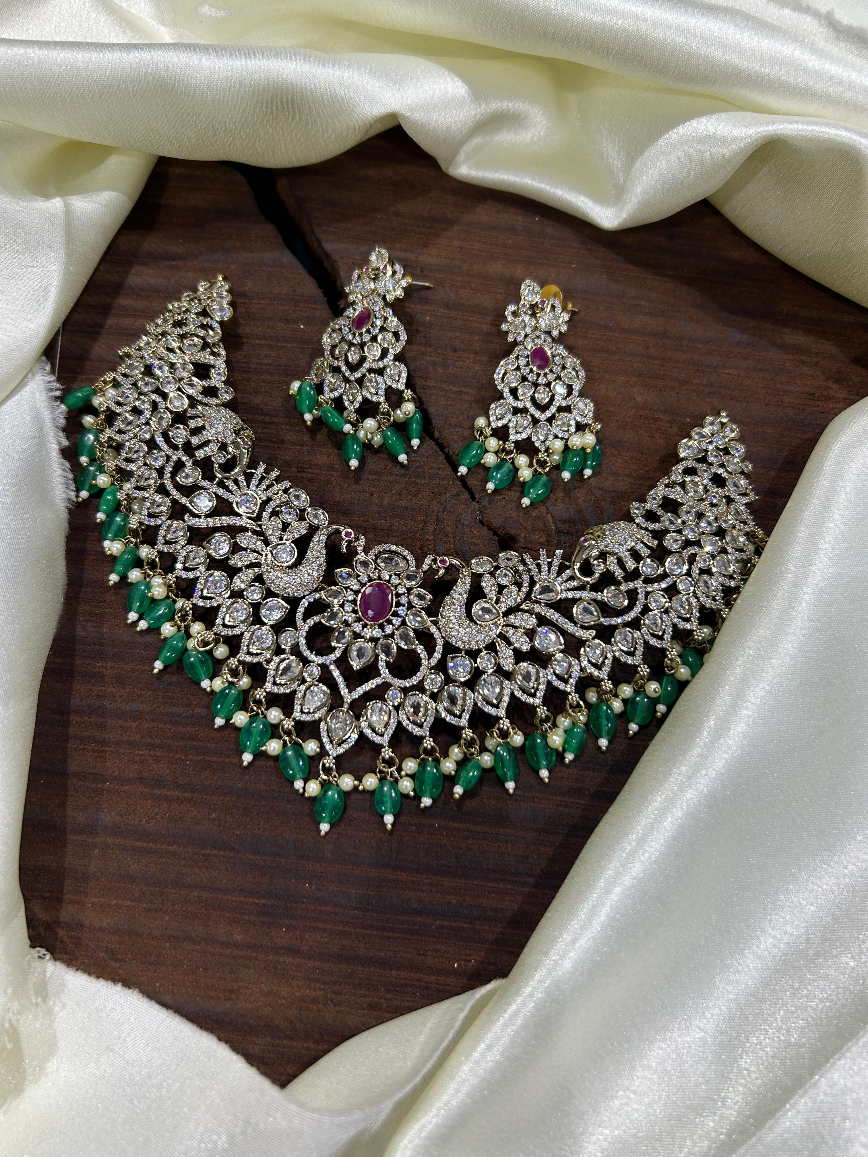 Emerald & CZ Bridal Necklace
